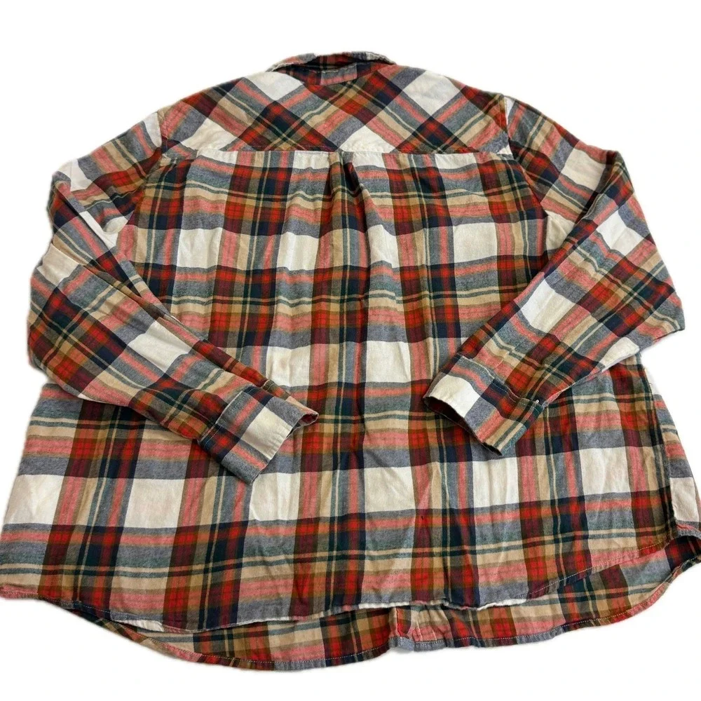 J Crew Shirt Womens 3X Plaid Flannel Red White Button Down Cotton Outdoor Casual